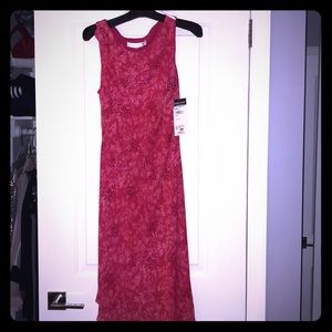 Below the knee pink floral print dress